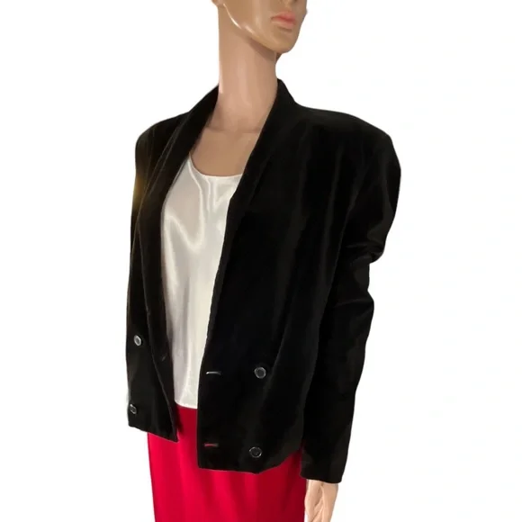 L’Avion Double Breasted Velvet Waist Jacket, Black |L - Picture 2 of 15